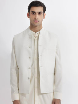 Rare Rabbit - Mens Off White Mandarin Collar Nehru Jacket