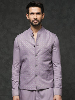 Rare Rabbit - Mens Pastel Purple Embroidered Nehru Jacket