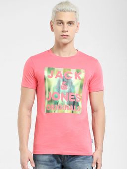 Jack & Jones - Pink Logo Print Crew Neck T-shirt