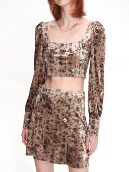 Cider - Midnight Flower Velvet Crop Top