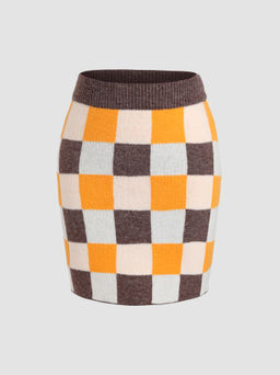 Cider - Colorful Checker Board Knit Skirt