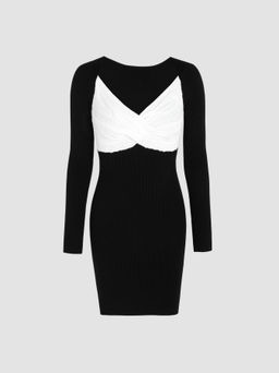 Cider - Knit Rib Contrasting Slim Mini Dress