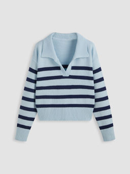Cider - Striped Collar Knit Polo Top