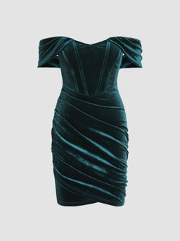 Cider - Velvet Off Shoulder Corset Mini Dress