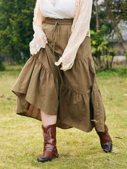 Cider - Texture Knotted Ruffle Tiered Midi Skirt Curve & Plus