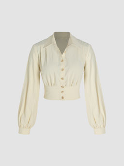 Cider - Woven Collar Ruched Crop Blouse
