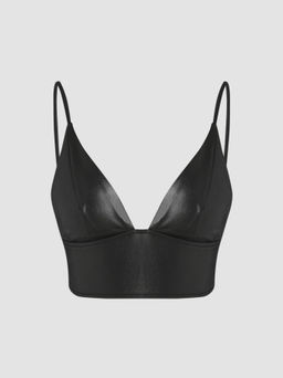 Cider - Faux Leather Solid V-neck Zip Up Crop Cami Top