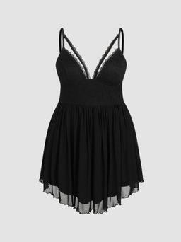 Cider - Lace Sheer Ruffle Mini Dress Curve & Plus