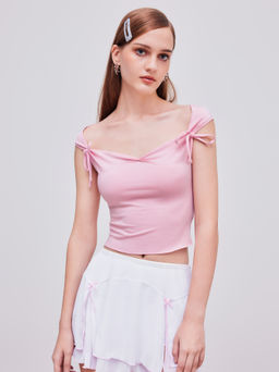 Cider - Ruched Lettuce Trim Bowknot Crop Cami Top