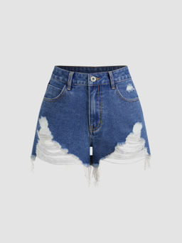 Cider - Denim Raw Hem Wide Leg Shorts