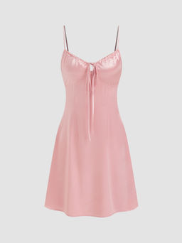 Cider - Drawstring Tie Front Satin Mini Dress