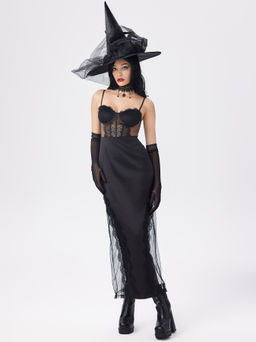 Cider - Satin Sweetheart Lace Sheer Maxi Dress