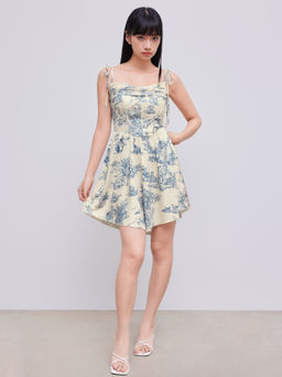 Cider - Cowl Neck Corset Knotted Ruffle Mini Dress