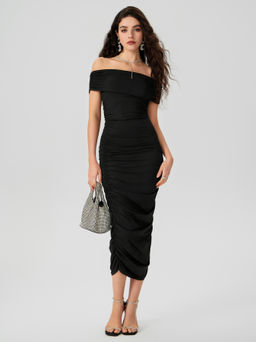 Cider - Off Shoulder Ruched Midi Dress