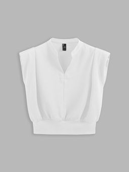 Cider - V-neck Solid Pleated Crop Top