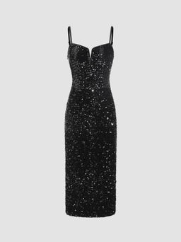 Cider - Sequins V-neck Midi Dress
