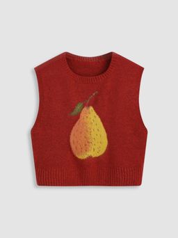 Cider - Knit Round Neckline Pear Graphic Wool-blend Vest Curve & Plus