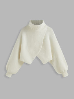 Cider - High Neck Solid Knitted Long Sleeve Crop Sweater
