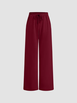 Cider - High Elastic Waist Solid Wide Leg Trousers