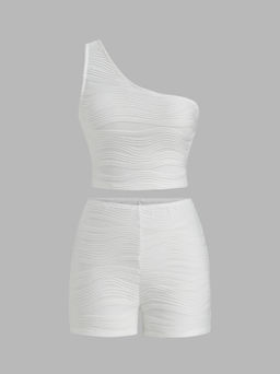 Cider - Asymmetrical Neck Crop Top & Shorts Matching Set