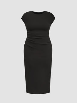 Cider - Round Neckline Ruched Midi Dress Curve & Plus