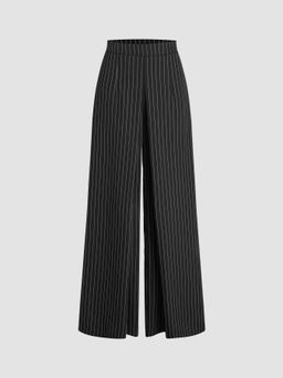 Cider - Mid Waist Striped Pleated Wide Leg Trousers