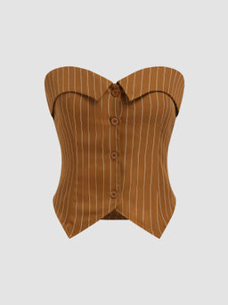 Cider - Striped Fold Over Button Tube Top