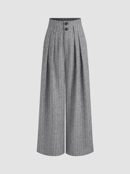 Cider - Mid Waist Striped Pleated Button Trousers