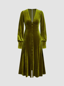 Cider - Velvet Split Button Maxi Dress