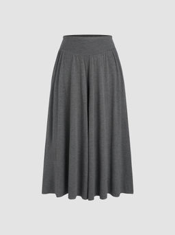 Cider - Solid Jersey Middle Waist Ruffle Pocket Wide Leg Trousers Curve & Plus