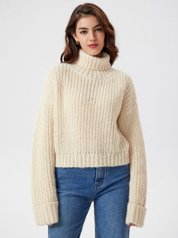 Cider - High Neckline Knitted Long Sleeve Top