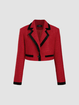 Cider - Tweed Collar Button Crop Blazer