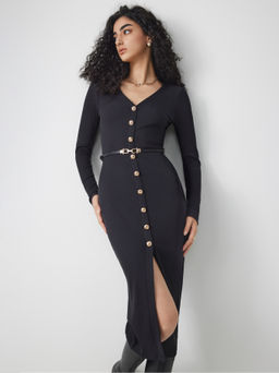 Cider - V-neck Button Maxi Dress