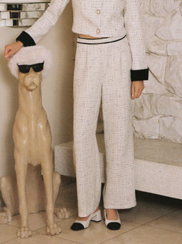 Cider - Tweed Middle Waist Contrasting Binding Straight Leg Trousers