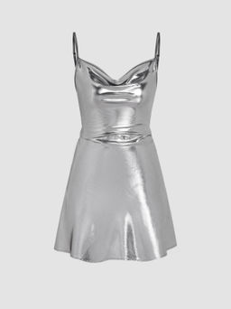Cider - Metallic Cowl Neck Mini Dress
