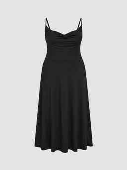 Cider - Cowl Neck Solid Ruched Maxi Dress Curve & Plus