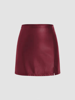 Cider - Faux Leather Solid Split Mini Skirt
