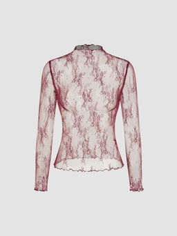 Cider - Lace High Neck Lace Long Sleeve Top