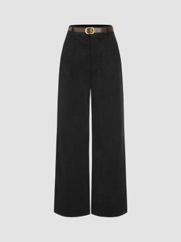 Cider - Corduroy Middle Waist Pocket Straight Leg Trousers With Belt