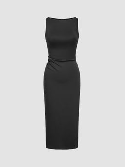 Cider - Jersey Solid Sleeveless Zipper Midi Dress