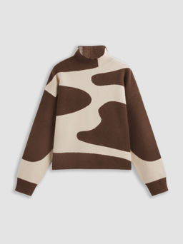 Cider - Stand Collar Zebra Stripe Long Sleeve Sweater