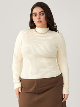 Cider - Rib Knit High Neck Solid Long Sleeve Top Curve & Plus