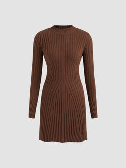 Cider - Ribbed Round Neck Ruffle Mini Dress