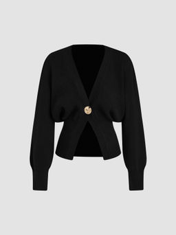 Cider - Knit V-neck Metallic Button Cardigan