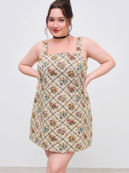 Cider - Jacquard Square Neck Floral Min Tank Dress Curve & Plus
