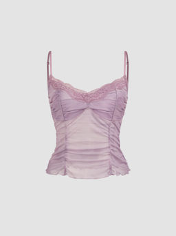 Cider - Mesh Sweetheart Abstract Ruched Crop Cami Top