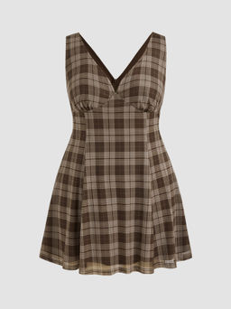 Cider - V-neck Check Mini Dress Curve & Plus