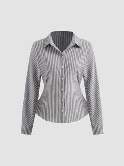 Cider - Collar Striped Long Sleeve Shirt