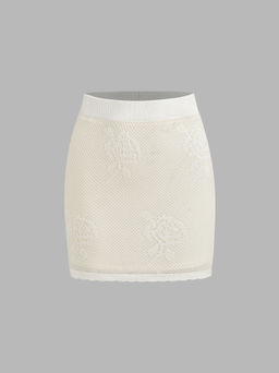 Cider - Crochet Mid Rise Solid Lace Knitted Mini Skirt