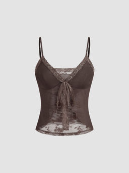 Cider - V-neck Lace Knotted Cami Top